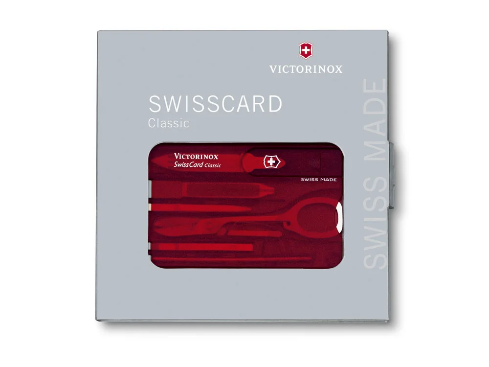 Швейцарская карточка SwissCard Classic 10 функций полупрозрачный красный - фото 5
