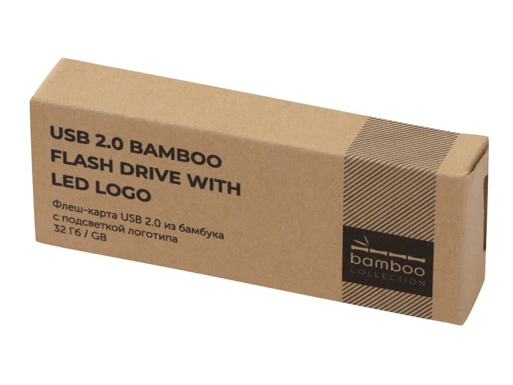 USB 2.0- флешка на 32 Гб c подсветкой логотипа Bamboo LED натуральный 32Gb - фото 5