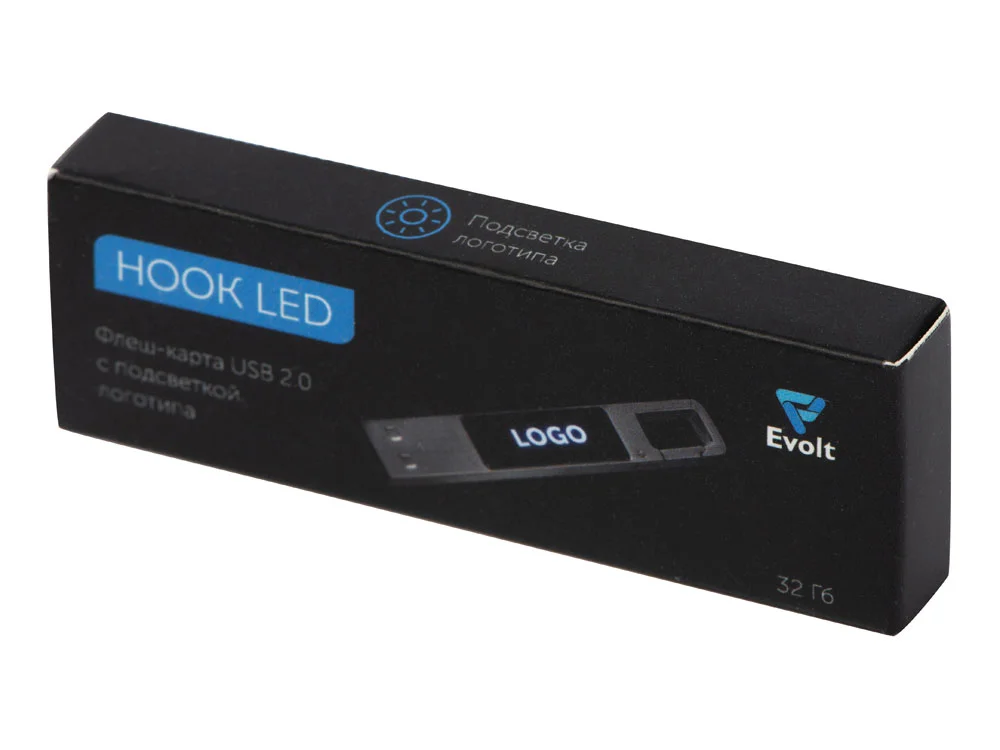 USB 2.0- флешка на 32 Гб c подсветкой логотипа Hook LED темно-серый синяя подсветка 32Gb - фото 10