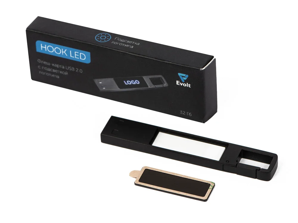 USB 2.0- флешка на 32 Гб c подсветкой логотипа Hook LED темно-серый синяя подсветка 32Gb - фото 9