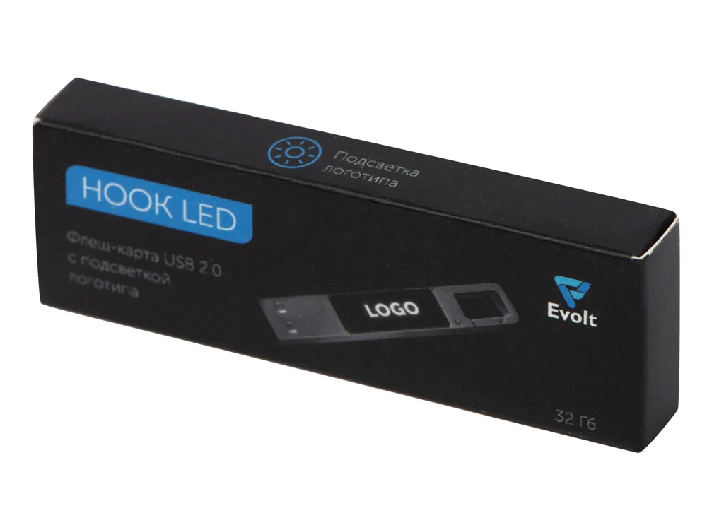 USB 2.0- флешка на 32 Гб c подсветкой логотипа Hook LED темно-серый белая подсветка 32Gb - фото 10