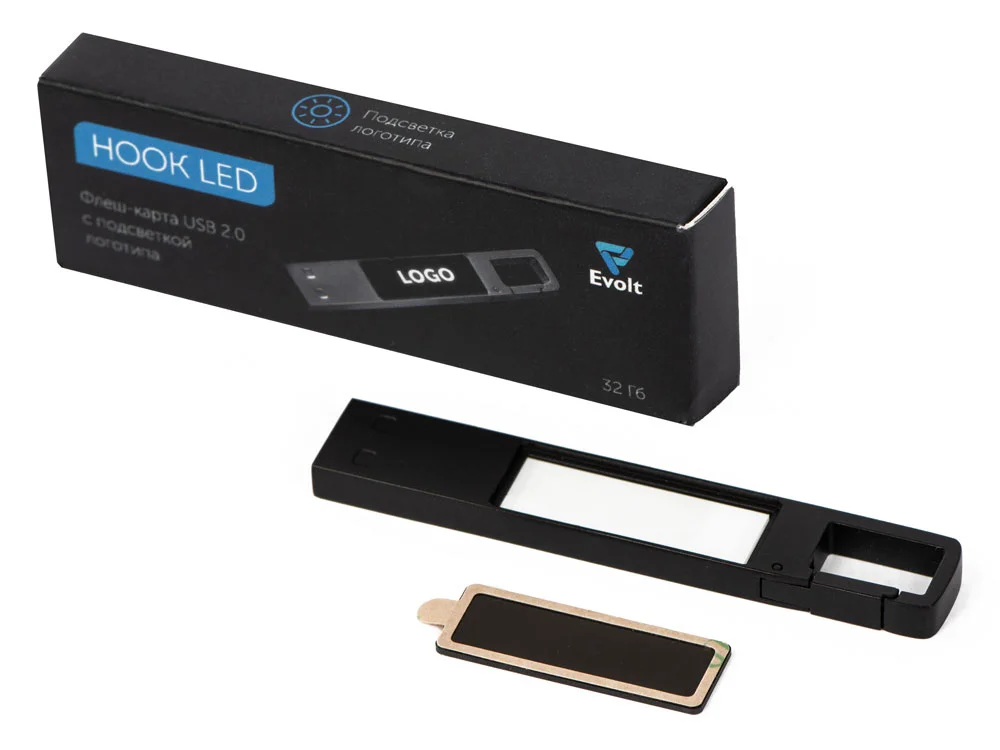 USB 2.0- флешка на 32 Гб c подсветкой логотипа Hook LED темно-серый белая подсветка 32Gb - фото 9