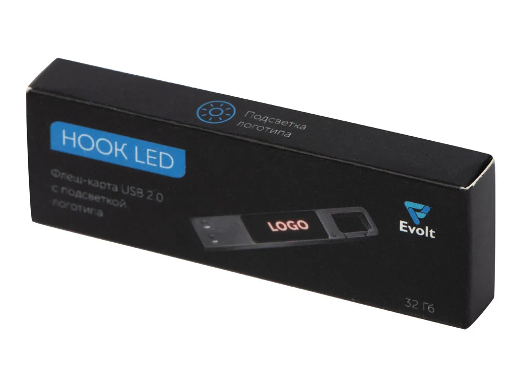 USB 2.0- флешка на 32 Гб c подсветкой логотипа Hook LED темно-серый красная подсветка 32Gb - фото 10