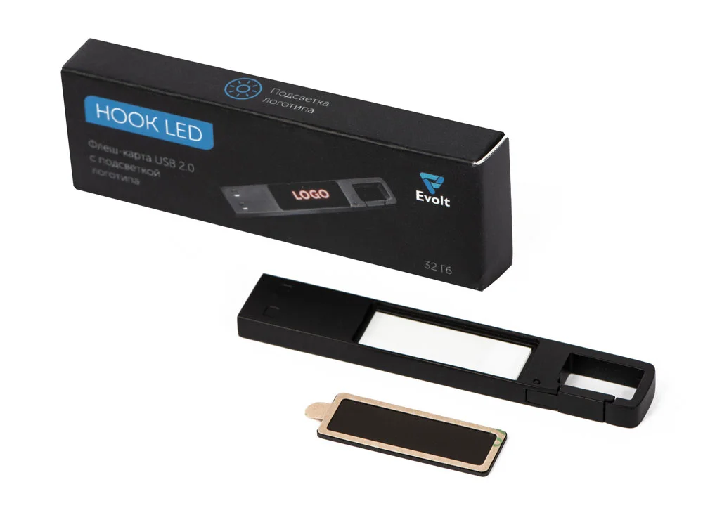 USB 2.0- флешка на 32 Гб c подсветкой логотипа Hook LED темно-серый красная подсветка 32Gb - фото 9