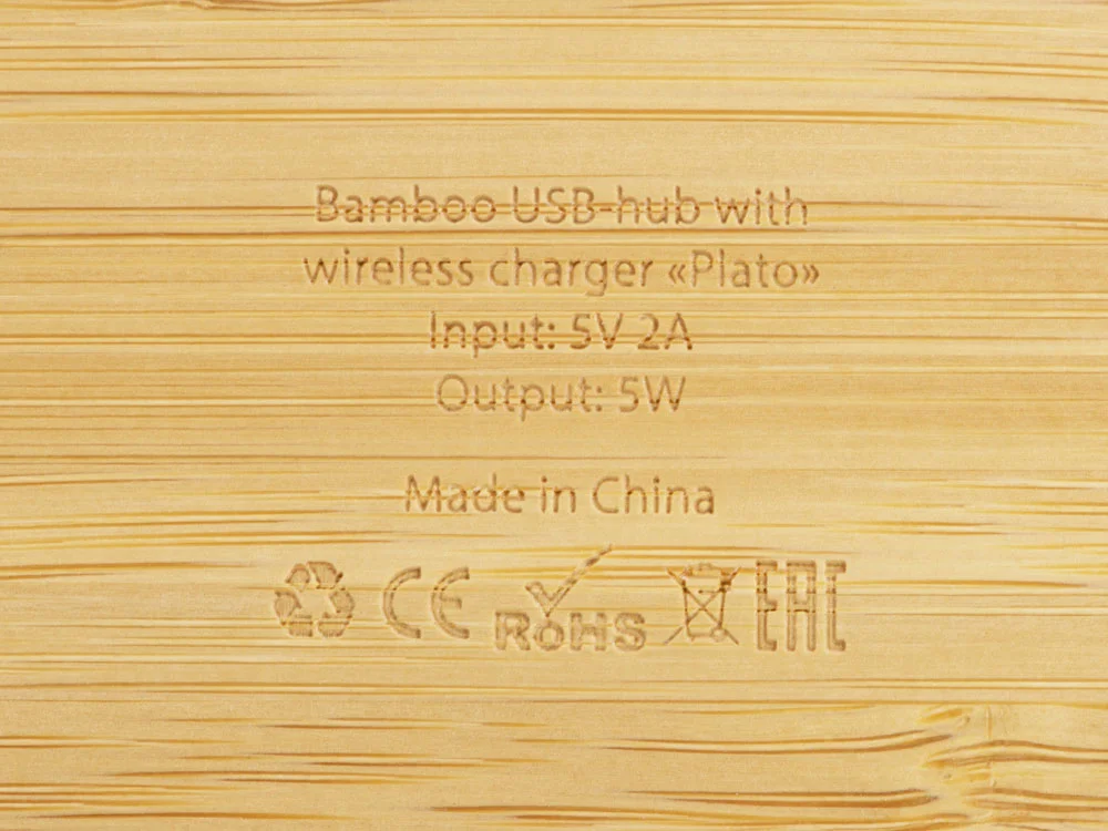USB-хаб с беспроводной зарядкой из бамбука Plato 5 Вт натуральный - фото 8