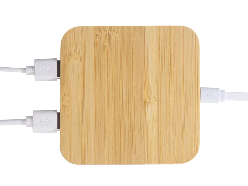USB-хаб с беспроводной зарядкой из бамбука Plato 5 Вт натуральный - фото 9