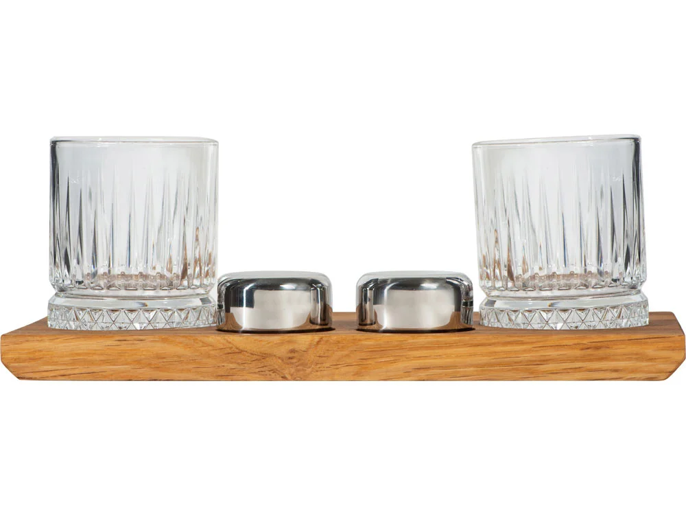Набор для виски и коктейлей на подставке из дуба Savour натуральный прозрачный серебристый 2 х 210 - фото 2