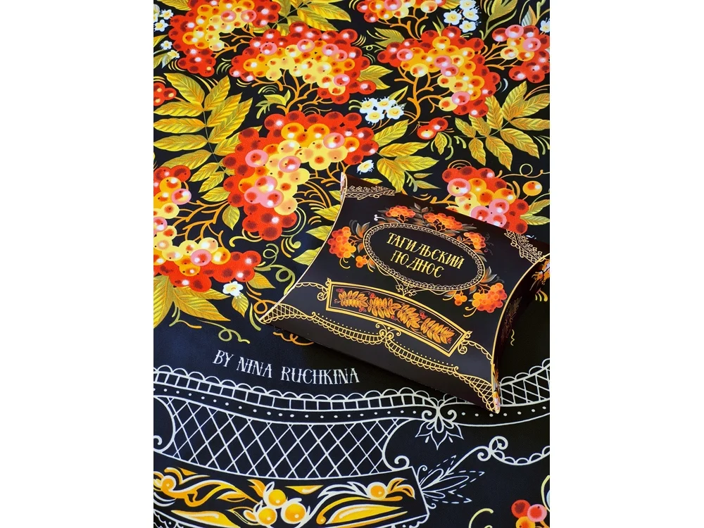 Платок «Тагильский поднос», черный - фото 7