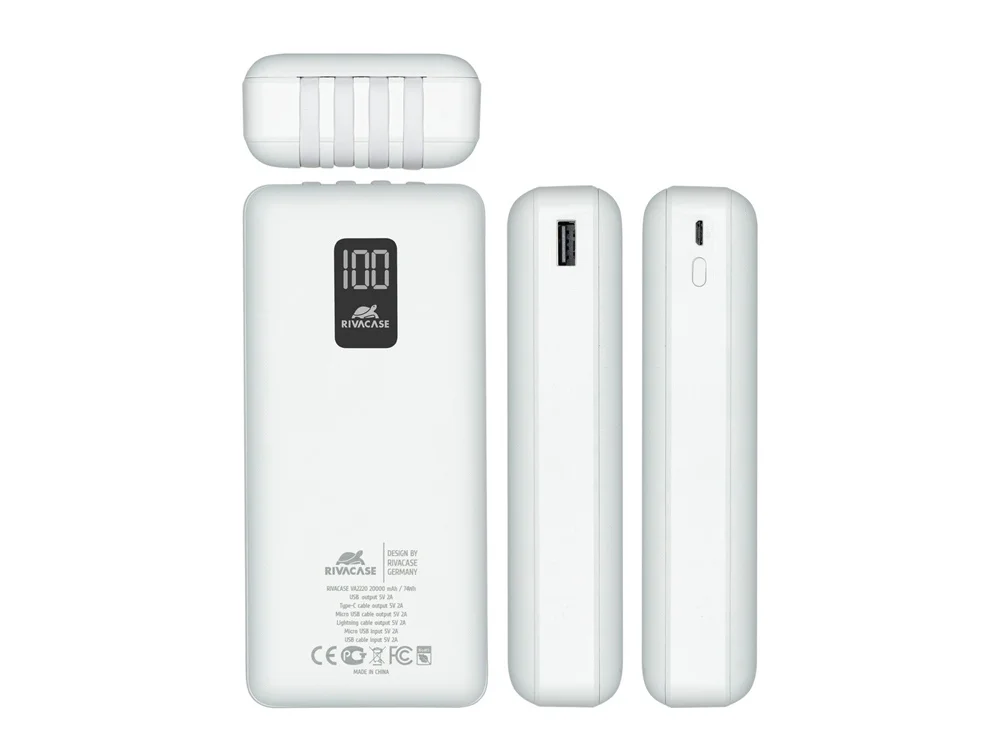 Внешний аккумулятор с дисплеем и встроенными кабелями VA2220 20000 mAh - фото 4
