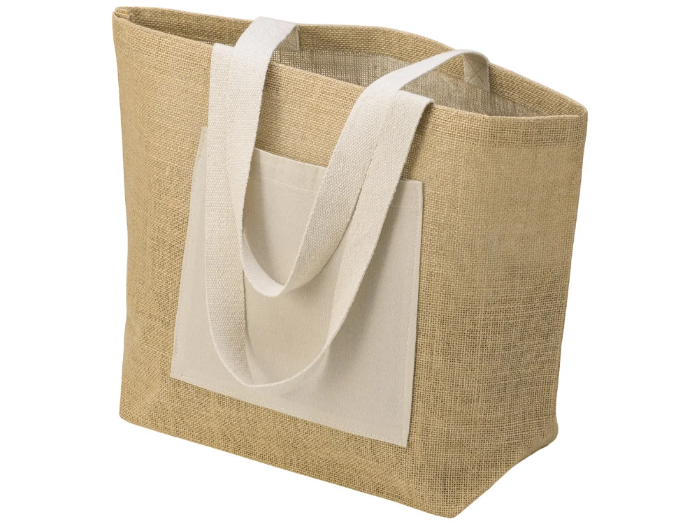 Сумка Jute джутовая с широким дном и карманом - фото 1