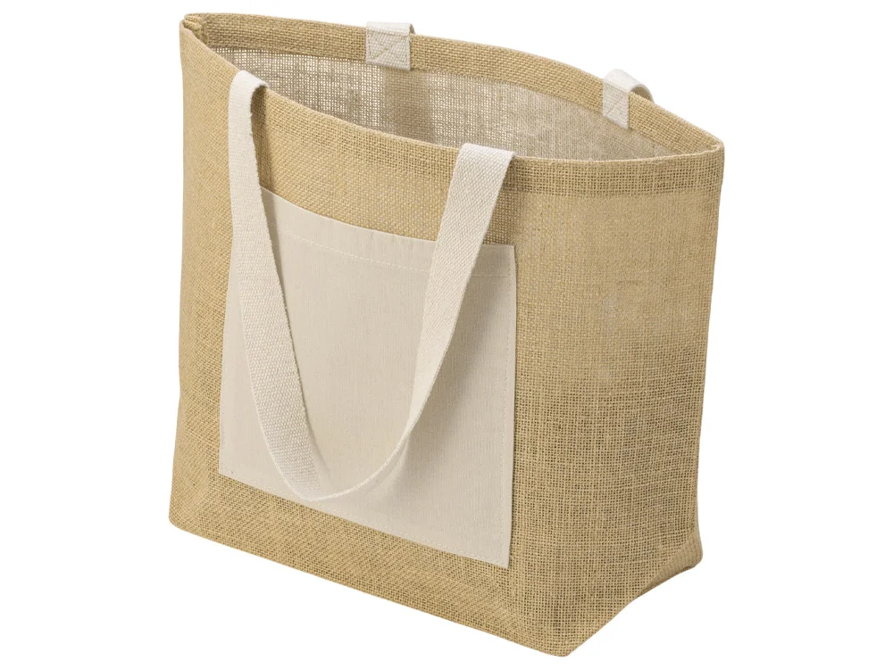 Сумка Jute джутовая с широким дном и карманом натуральный - фото 2