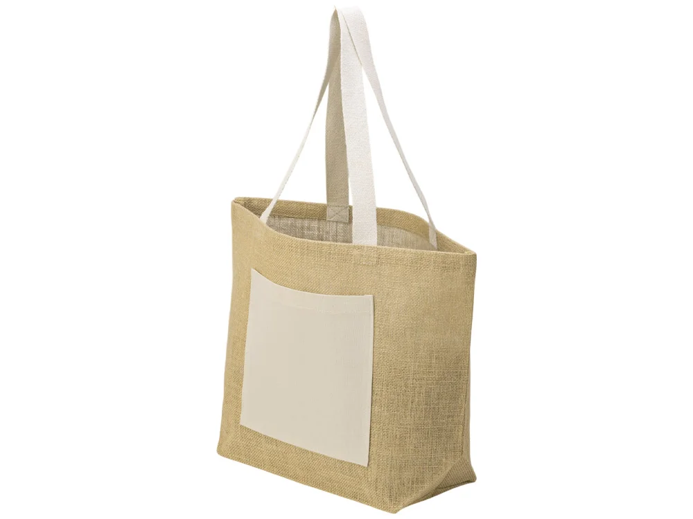 Сумка Jute джутовая с широким дном и карманом натуральный - фото 3