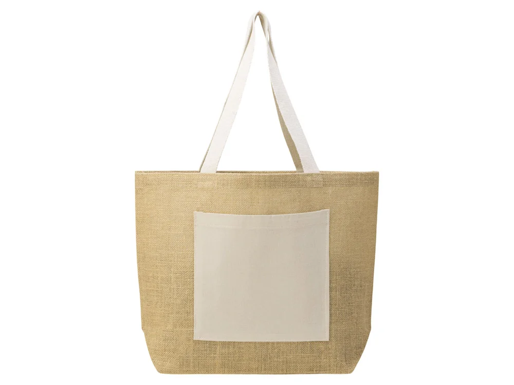 Сумка Jute джутовая с широким дном и карманом натуральный - фото 4