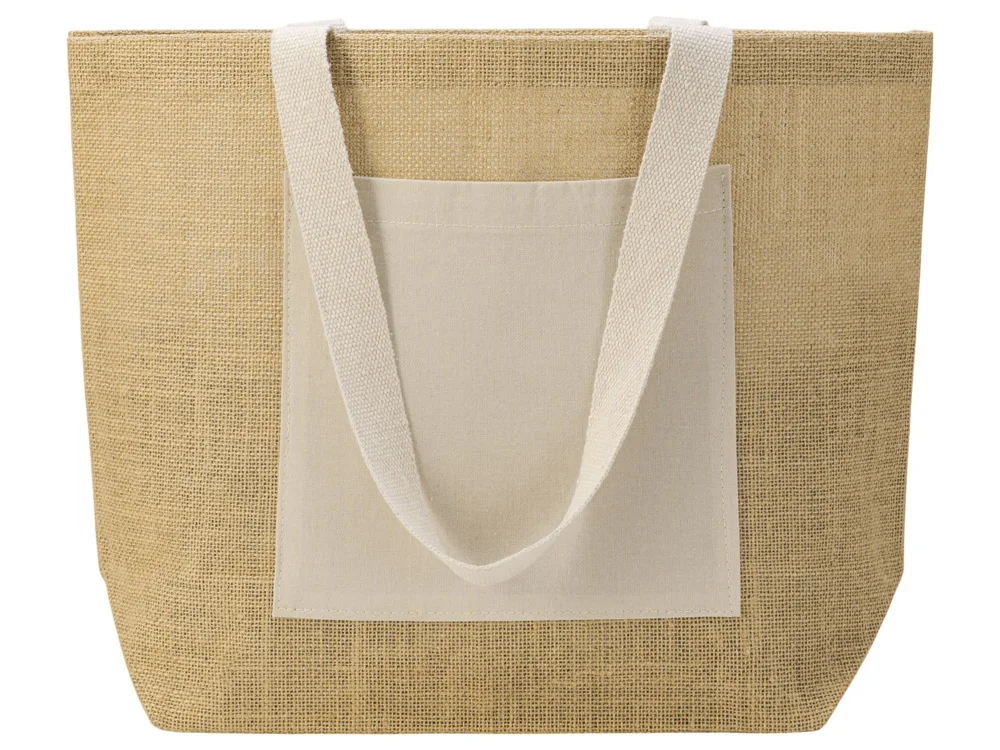 Сумка Jute джутовая с широким дном и карманом натуральный - фото 5