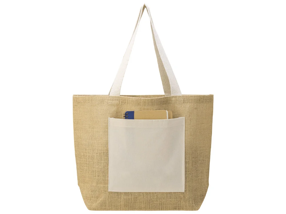Сумка Jute джутовая с широким дном и карманом натуральный - фото 8