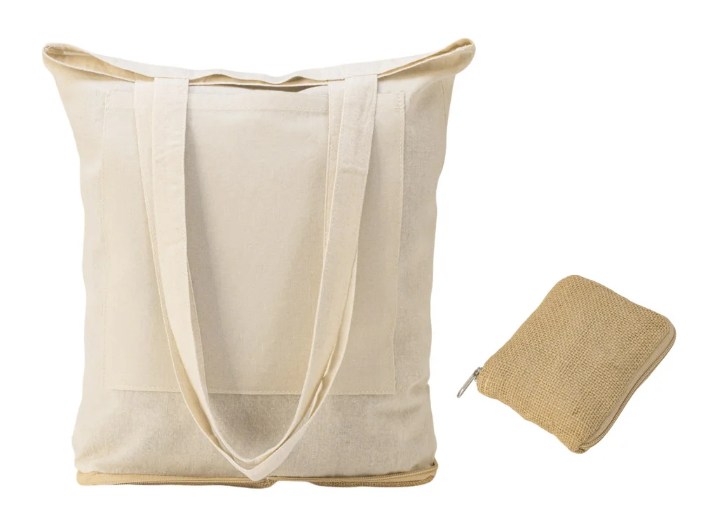 Складная сумка Jute из хлопка и джута с карманом натуральный - фото 1