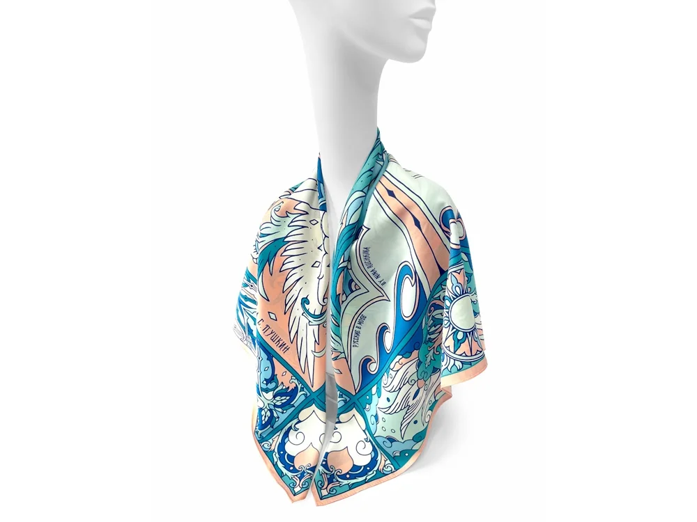 Платок Царевна Лебедь синий белый розовый - фото 2