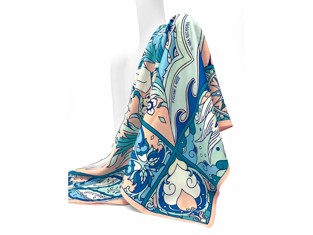 Платок Царевна Лебедь синий белый розовый - фото 5