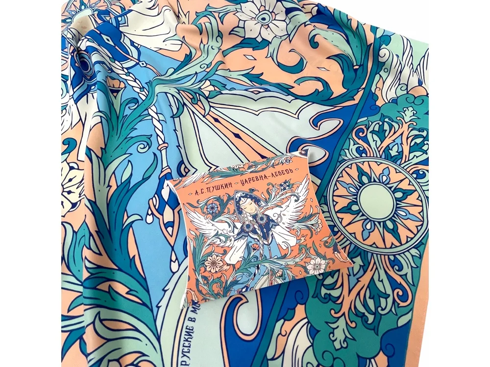 Платок Царевна Лебедь синий белый розовый - фото 7