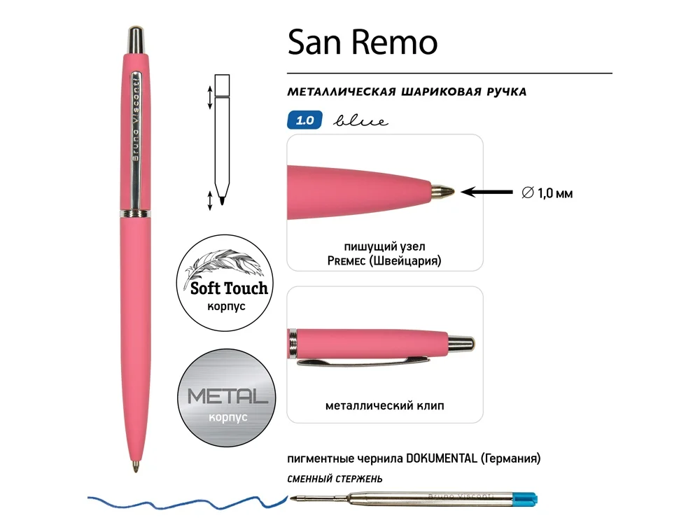 Ручка металлическая шариковая San Remo софт-тач коралловый - фото 3