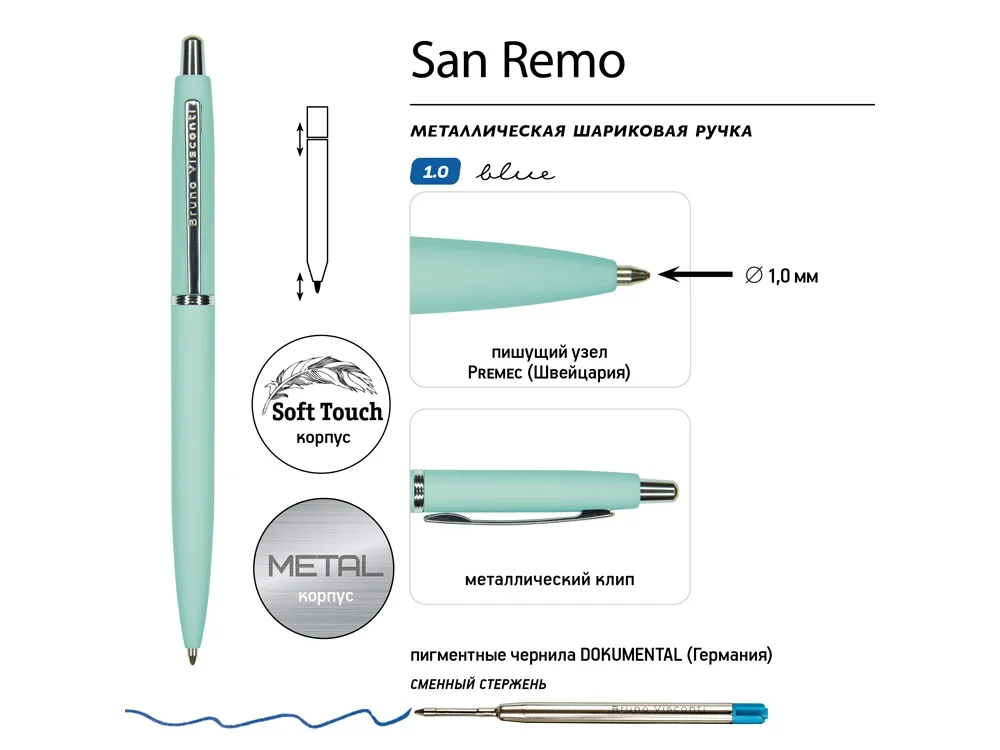 Ручка металлическая шариковая San Remo софт-тач мятный - фото 3