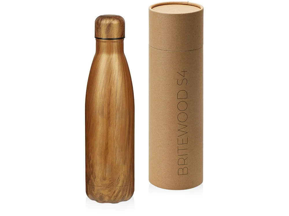 Вакуумная термобутылка Britewood S4 500 мл крафтовый тубус дерево - фото 1