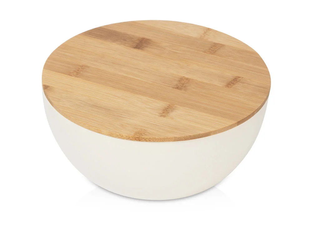 Салатник из натуральных волокон с бамбуковой крышкой Bowl бежевый 1300 мл - фото 1