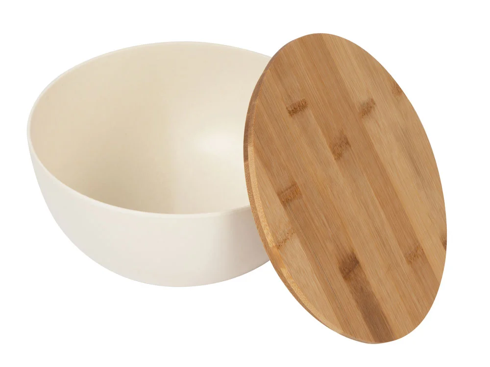 Салатник из натуральных волокон с бамбуковой крышкой Bowl бежевый 1300 мл - фото 2