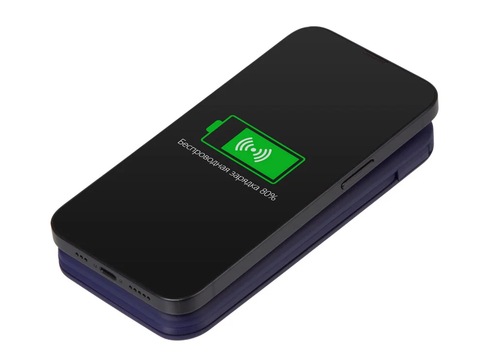 Внешний беспроводной аккумулятор с подсветкой лого Astro soft-touch 10000 mAh темно-синий - фото 3