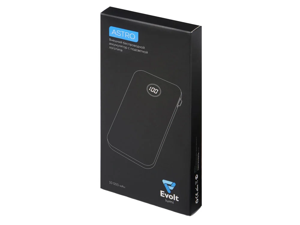 Внешний беспроводной аккумулятор с подсветкой лого Astro soft-touch 10000 mAh черный - фото 11