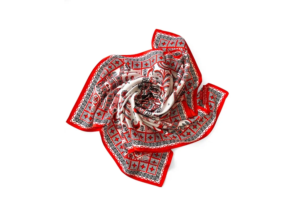 Платок Мезенская роспись красный белый - фото 4