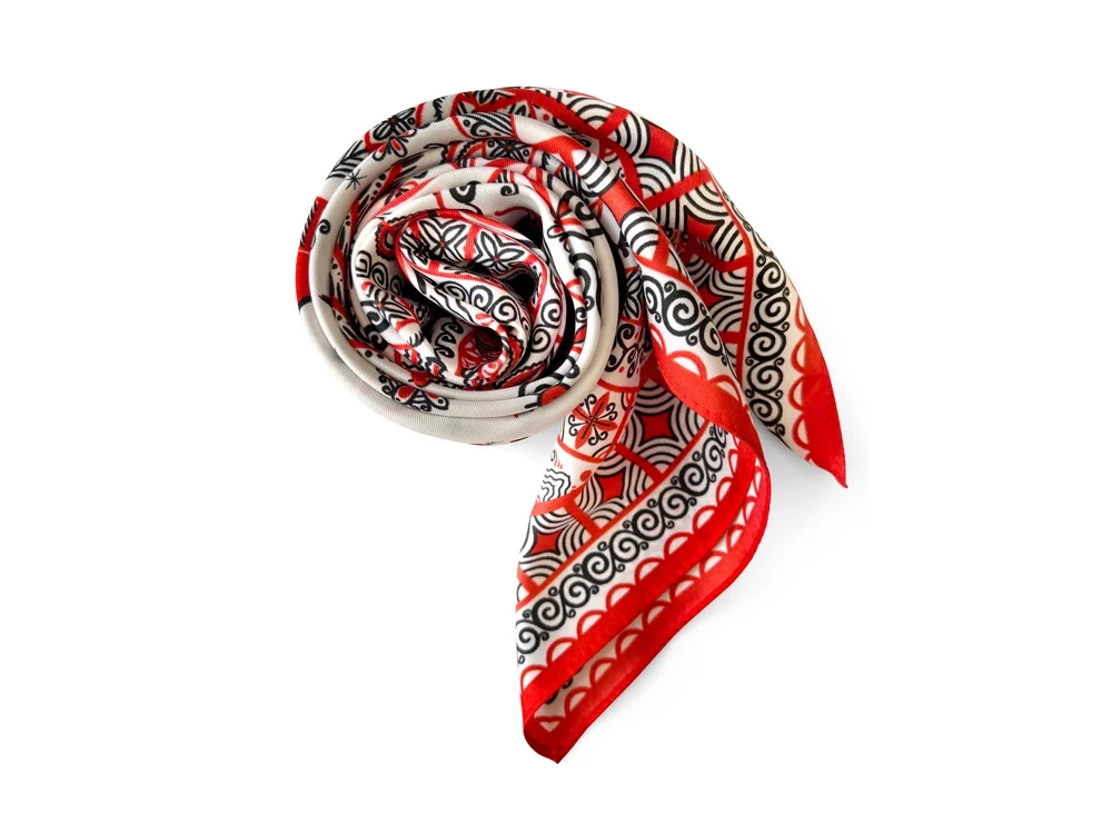 Платок Мезенская роспись красный белый - фото 6