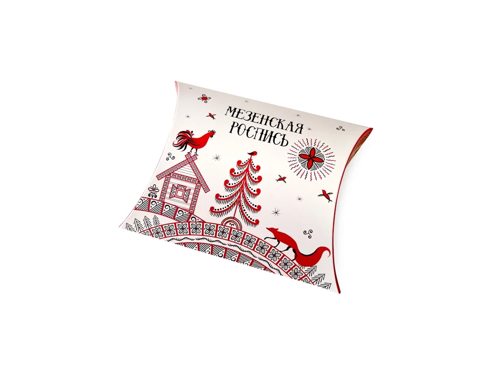 Платок Мезенская роспись красный белый - фото 9