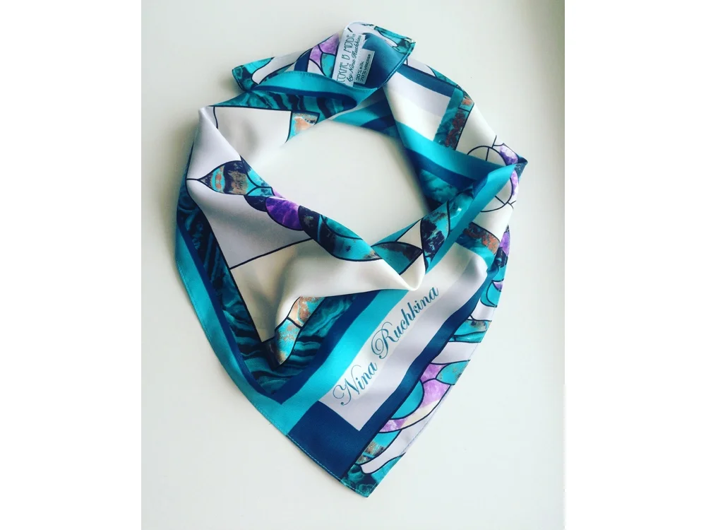 Платок Каменный Цветок малахитовый сиреневый - фото 3