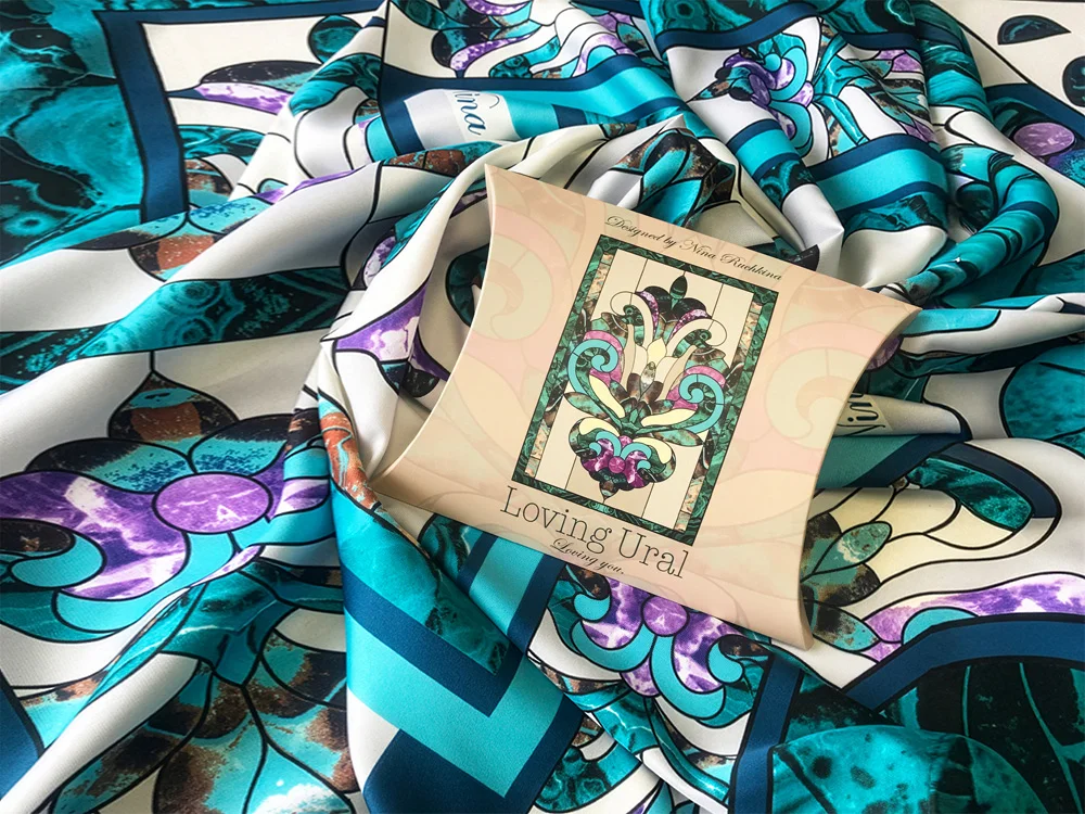 Платок Каменный Цветок малахитовый сиреневый - фото 8