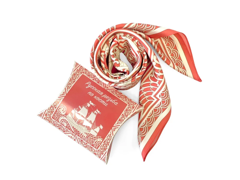 Платок Русская резьба по кости светло-красный - фото 4