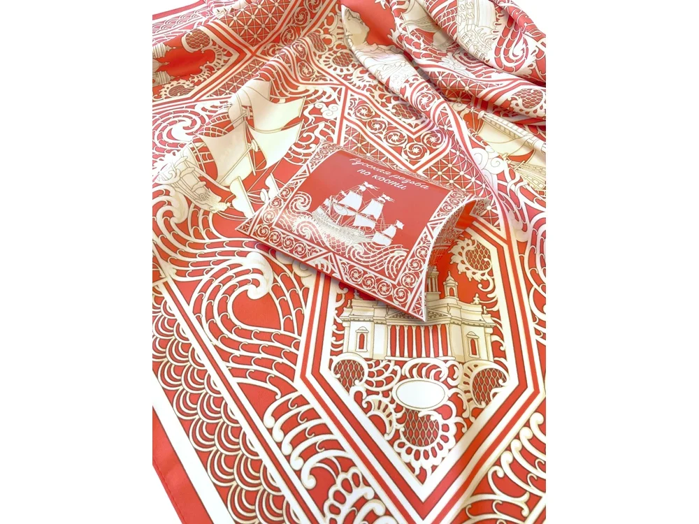 Платок Русская резьба по кости светло-красный - фото 5