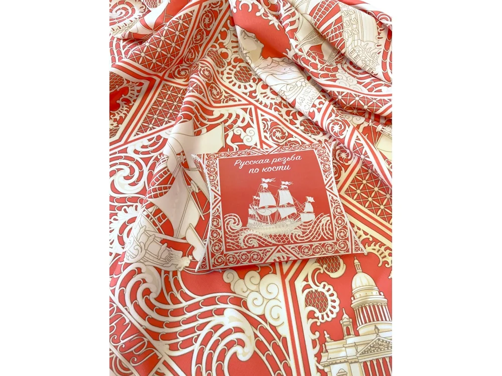 Платок Русская резьба по кости светло-красный - фото 6