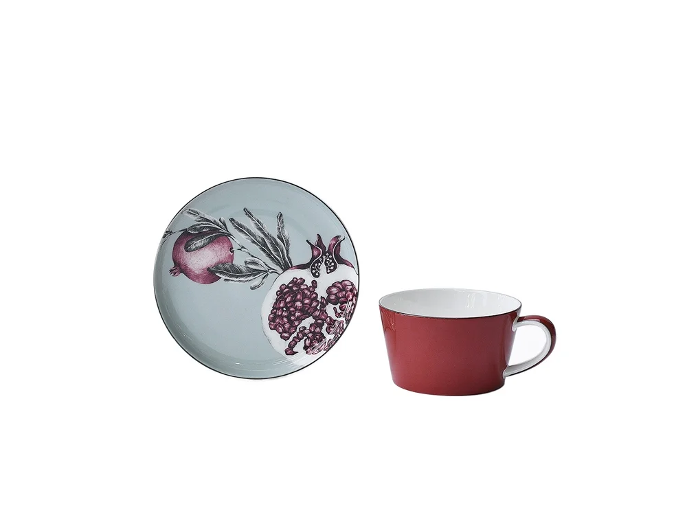 Набор чашка и блюдце TEA SET 1 BLU голубой/красный 270 мл - фото 2