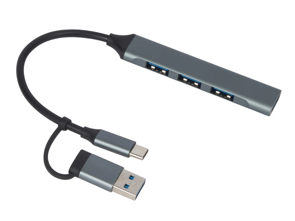 USB-хаб Link с коннектором 2-в-1 USB-C и USB-A 2.0/3.0 серый