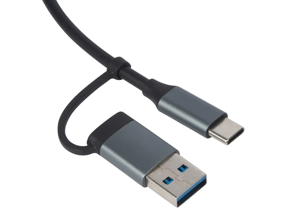 USB-хаб Link с коннектором 2-в-1 USB-C и USB-A 2.0/3.0 серый - фото 3
