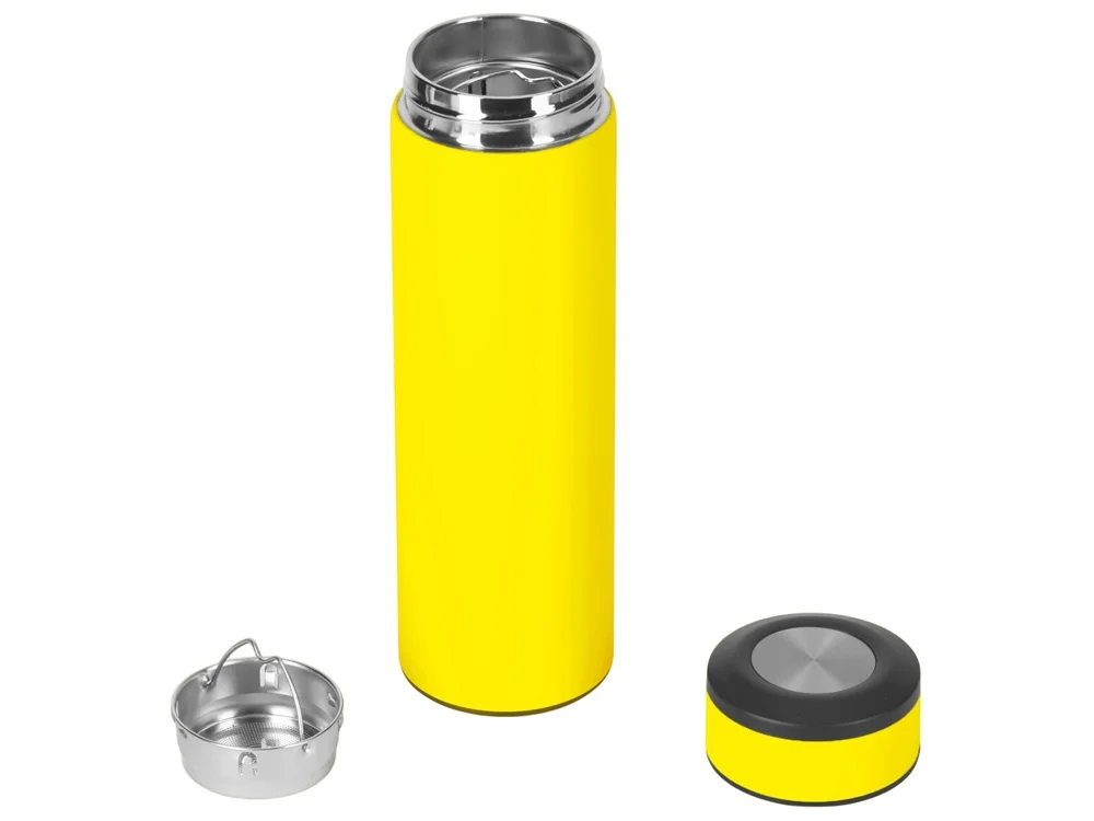 Вакуумный термос Vacuum Flask C1 soft touch 420мл желтый/черный/серебристый - фото 2