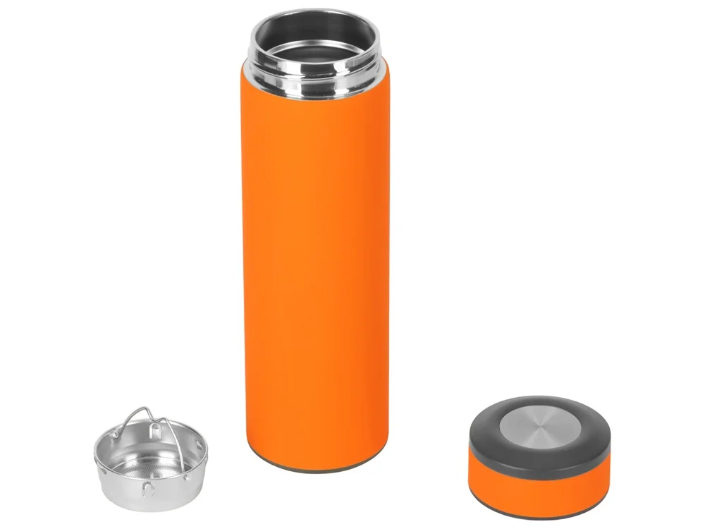 Вакуумный термос Vacuum Flask C1 soft touch 420мл оранжевый/черный/серебристый - фото 2