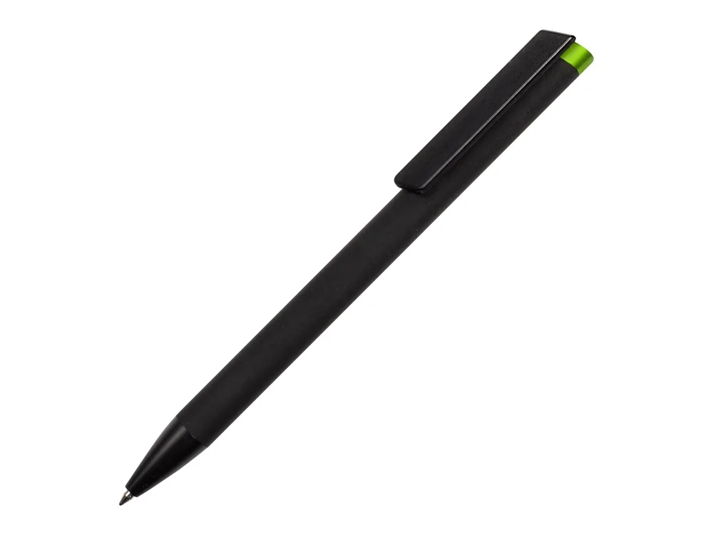 Ручка металлическая шариковая Taper Metal soft-touch черный зеленое яблоко - фото 2