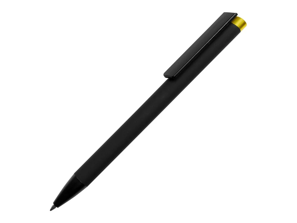 Ручка металлическая шариковая Taper Metal soft-touch черный желтый - фото 2