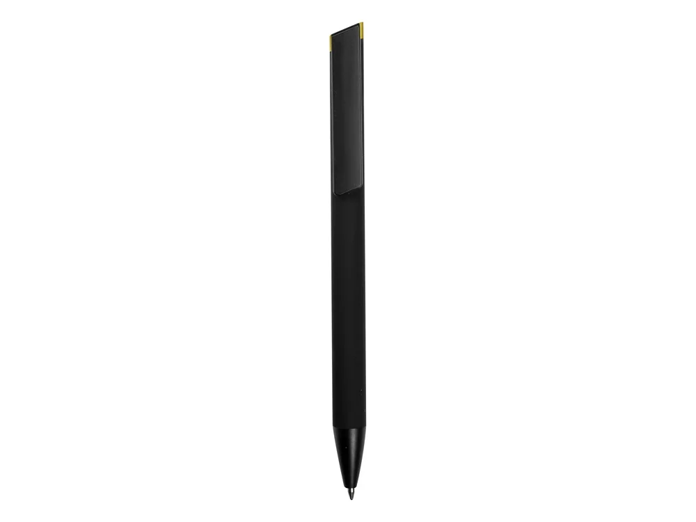 Ручка металлическая шариковая Taper Metal soft-touch черный желтый - фото 3