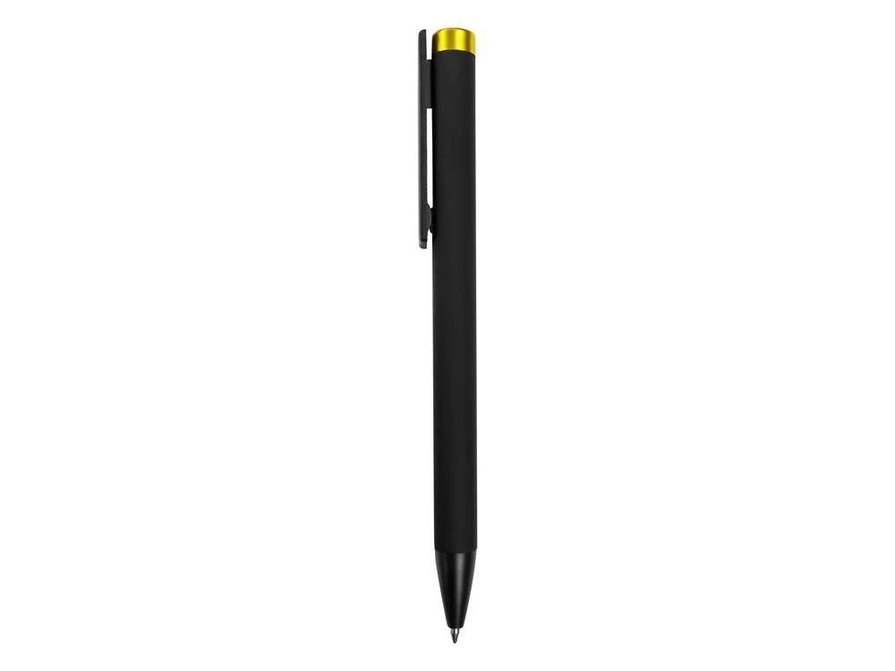 Ручка металлическая шариковая Taper Metal soft-touch черный желтый - фото 4