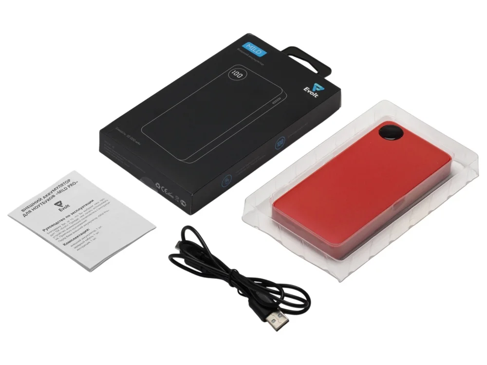 Внешний аккумулятор Mild металлик soft-touch 10 000 mAh красный - фото 8