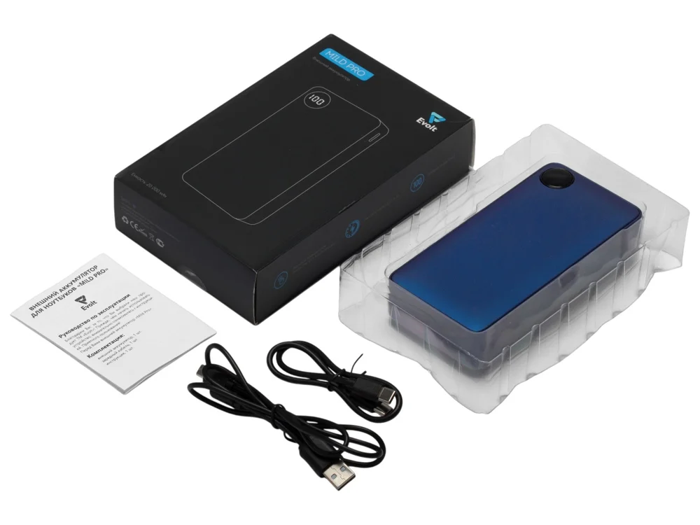 Внешний аккумулятор Mild Pro c быстрой зарядкой QC/PD металлик soft-touch 20 000 mAh синий - фото 8