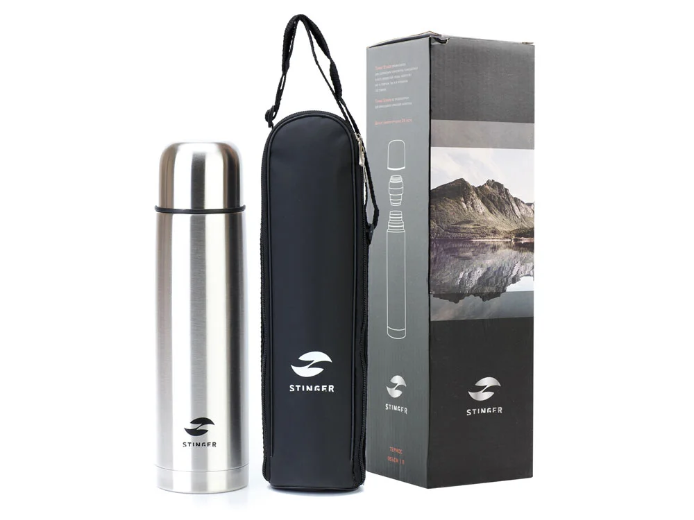 Термос с чехлом узкий 1000 мл серебристый - фото 5